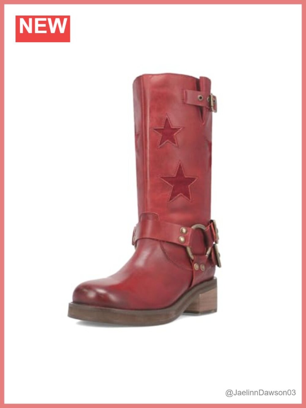 Women's Buckle Biker Knee High Boots Square Toe Chunky Heel Moto Star Mid Calf